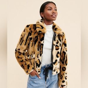 Anthropologie ICHI Leopard Faux Fur Jacket